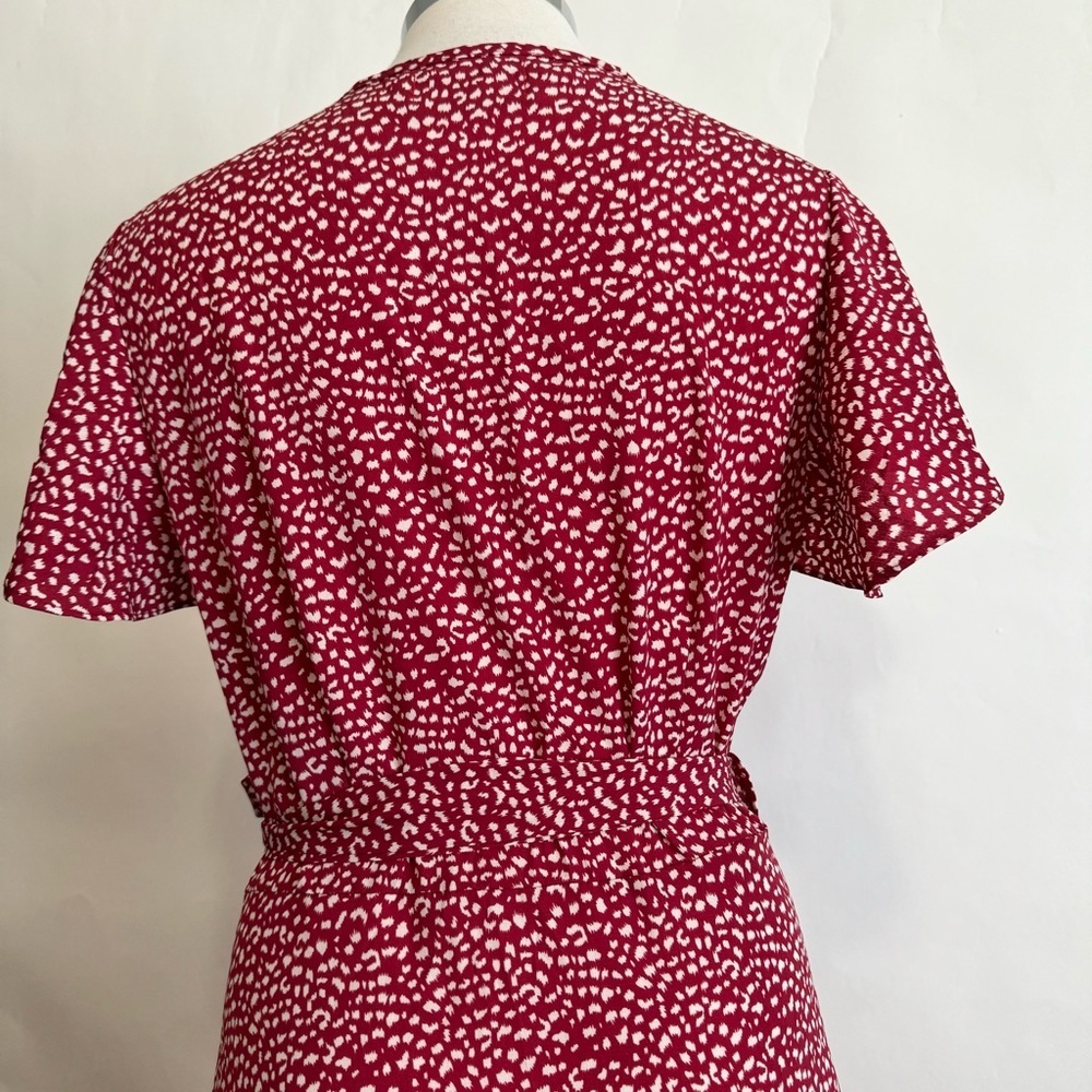 Red Ruffled Wrap Midi Dress Size S/M - Picture 8 of 9